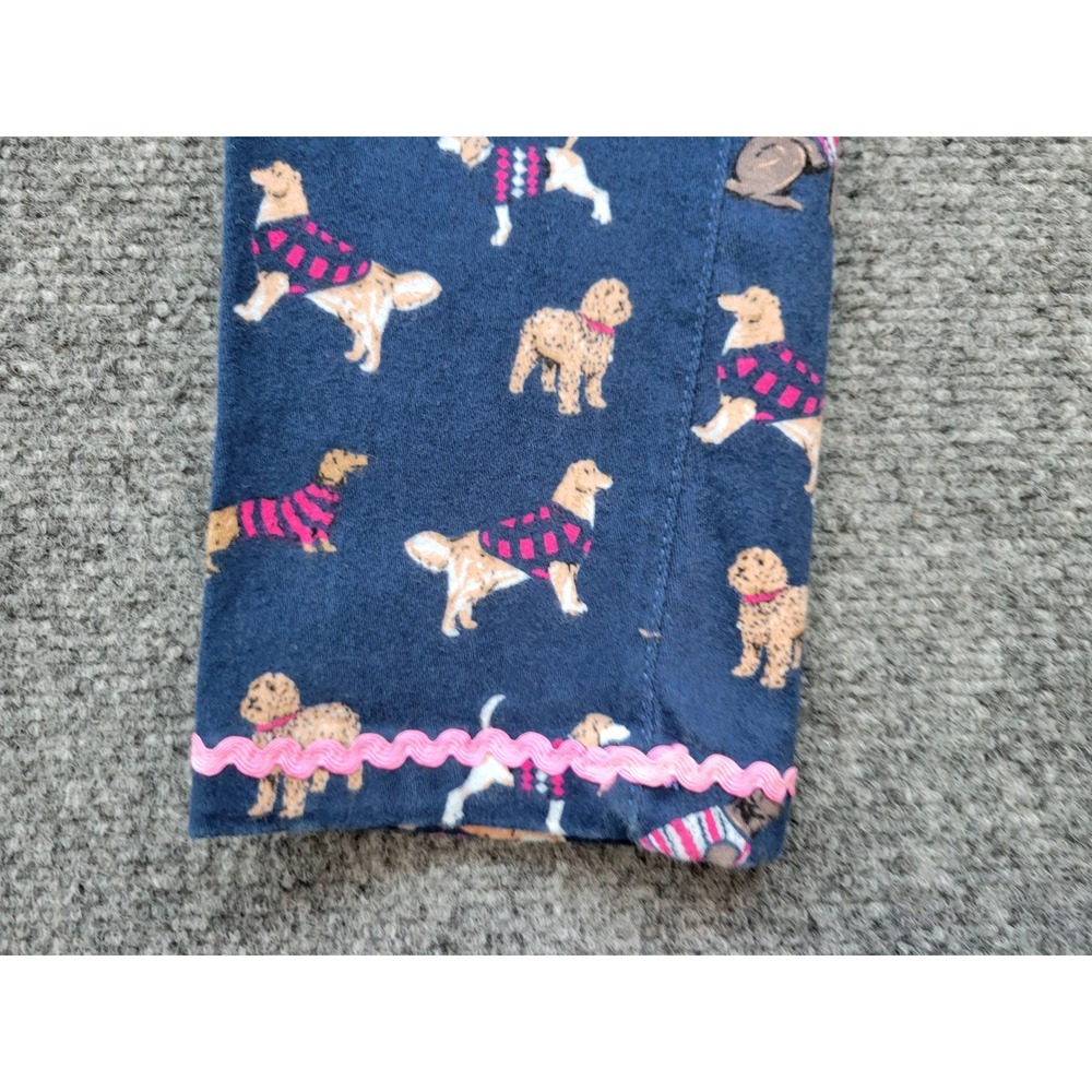 Simply Southern Dog Print Pants Navy Blue Pink Ric-Rac Trim Womens Small - Picture 10 of 14